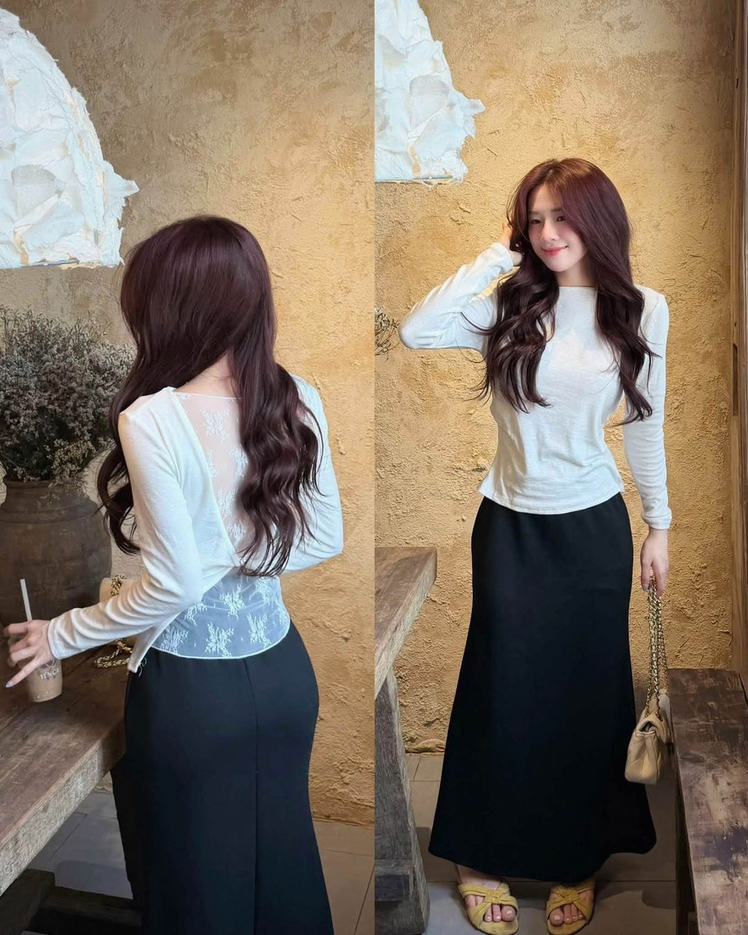 Áo Dài Tay Ôm Lưng Phối Ren HCOM28021 - ảnh 1